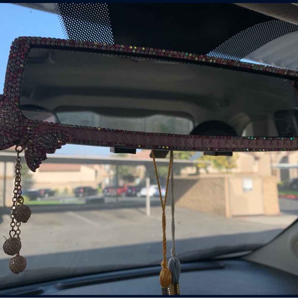 Rhinestone Car Rearview Mirror with Butterfly Decoration
